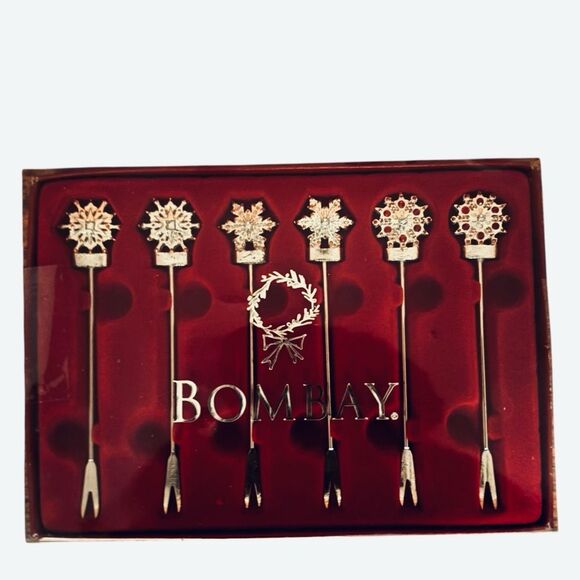 Bombay Silver Snowflake Decorative Cocktail Pics Set of 6 - Picture 1 of 4